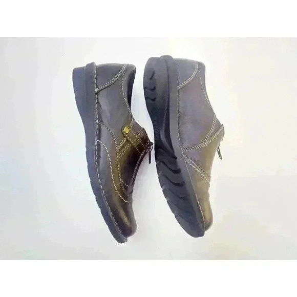 Clarks Womens Loafers Shoes Brown Leather Round Toe Front Zipper 7M - Picture 6 of 9